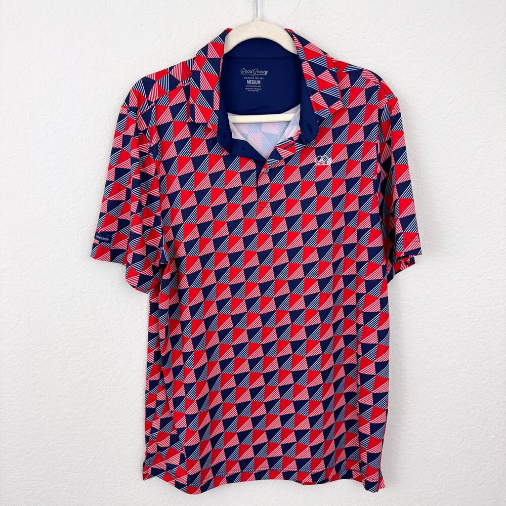 Good Good Fighting For Par Mens Check Me Out Polo Size M Golf Active Geo Print